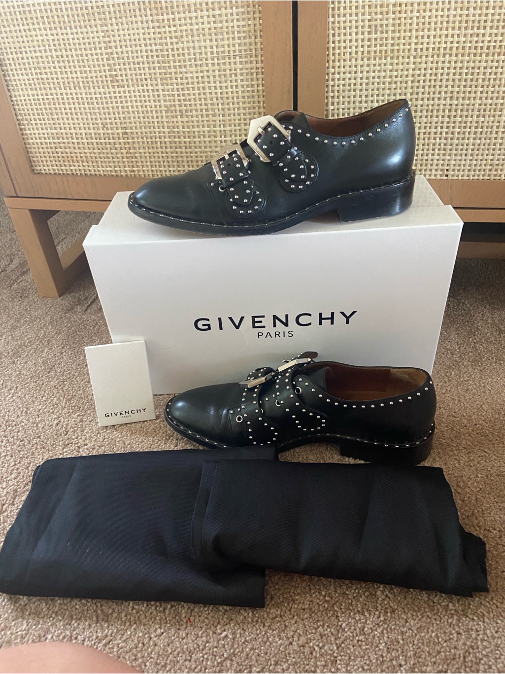 Givenchy Leather Studded Monk Strap Oxford Black Sz 38-Amazing!!